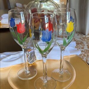 Johnson Brothers Floral Wine Glasses - Red, Blue, Yellow